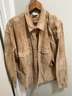 Vintage J. Peterman Tan 100% Leather Button Up Jacket XL